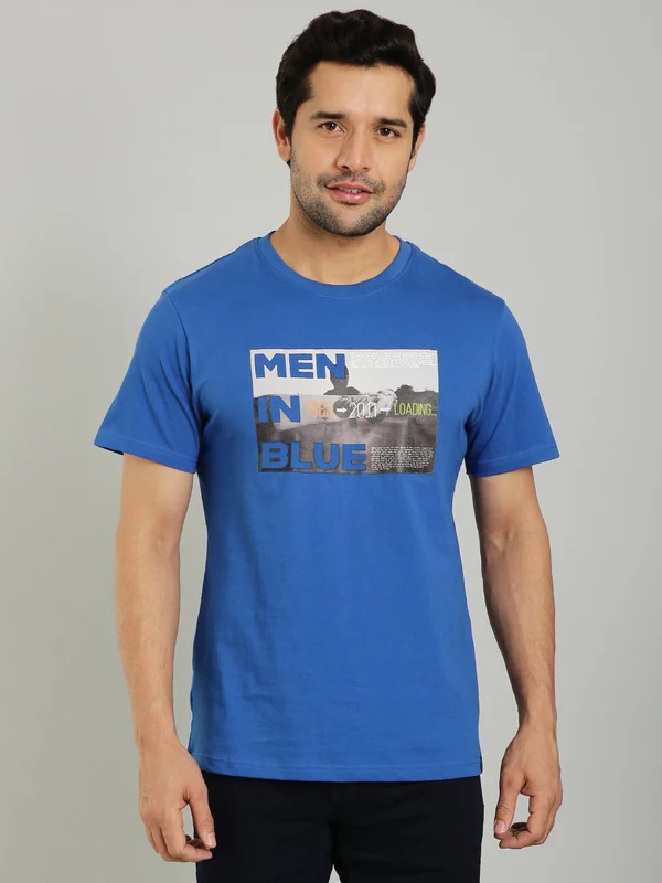 Indian Terrain Men's Half Sleeve Regular Fit Blue Round Neck T-Shirt